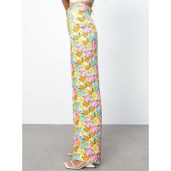 NWT Zara Soft  Colours Ester Floral Wide Leg High Waist Pants S - Picture 2 of 8